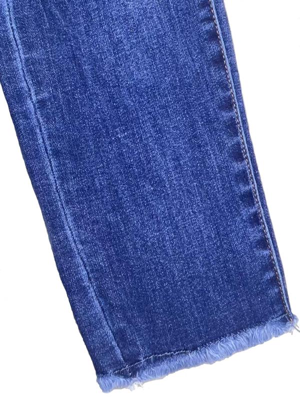 Women's Plain Ripped Button Fly Skinny Jeans, Casual Pocket Design Denim Trousers for Daily Wear, Ladies Bottoms for Fall & Winter